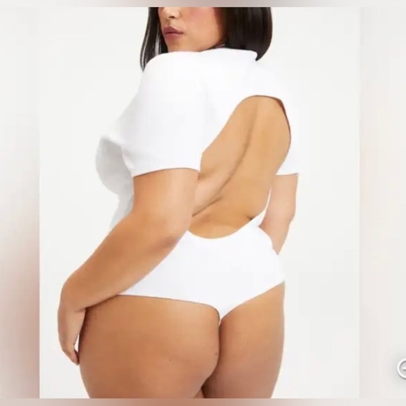 NWT Good American White Open-Back Short-Sleeve Thong Bodysuit with Snaps, XXXL - Picture 4 of 15